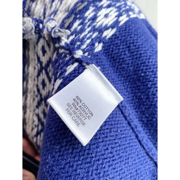 Vintage Retro Fair Isle Blue + White Printed Zip Up Knit Cardigan Sweater - Picture 11 of 12